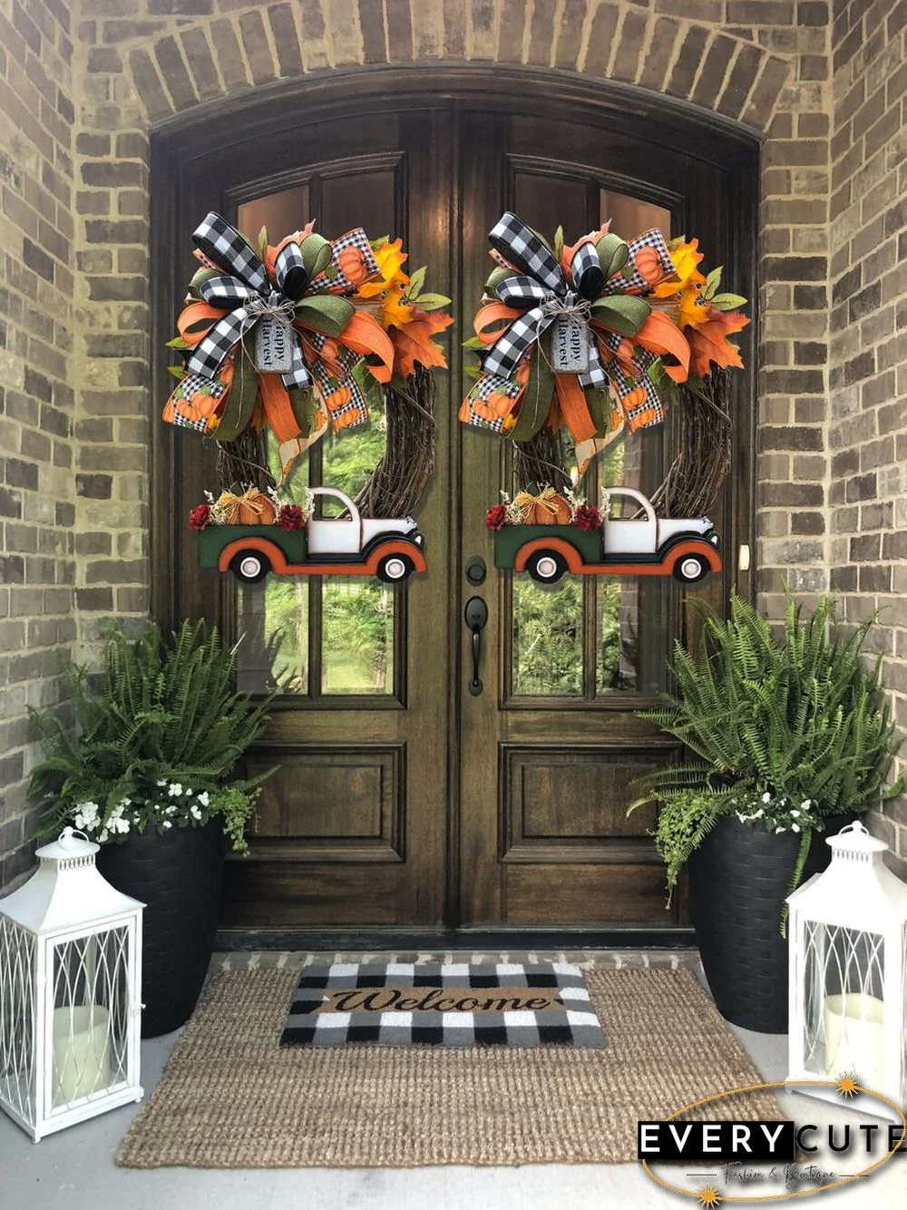 Pumpkin Car Wreath Autumn Harvest Thanksgiving Fall Garland, for Indoor Outdoor Home Car Holiday Halloween Decoration