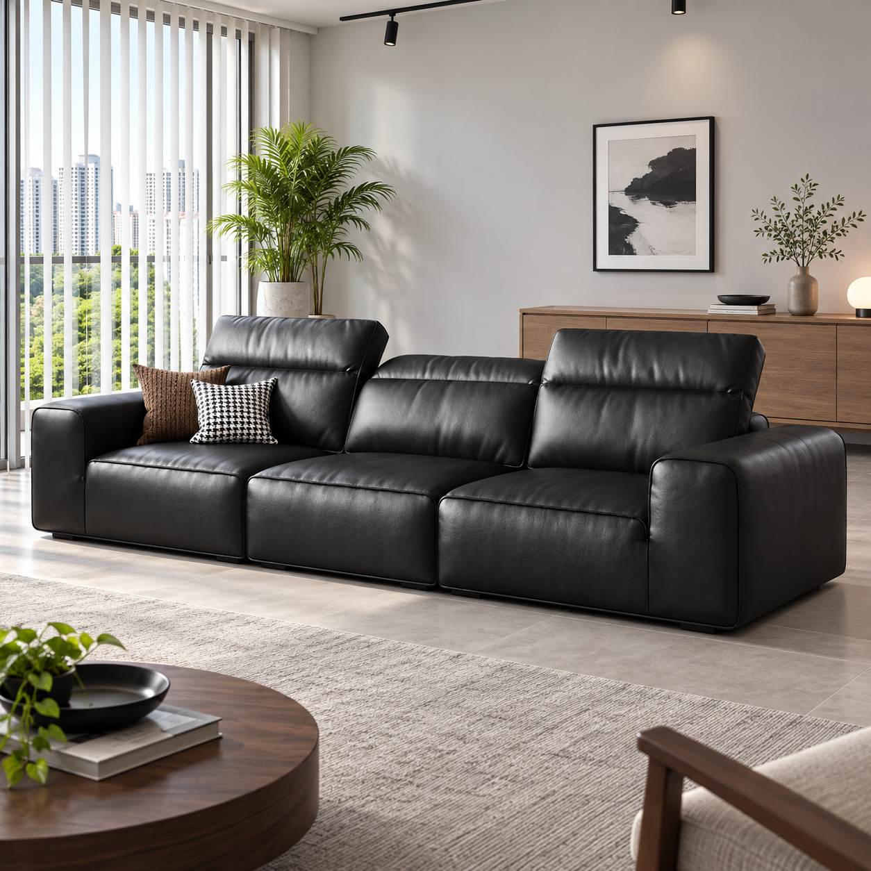 GS347 High-Back Sofa - Black — Room setting