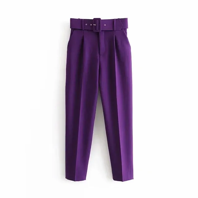 Za Women's Blazers Pants Suits Jackets Set 2 Pieces With Belt Trousers Green Office Ladies Workwear Outfits Female Summer Blue