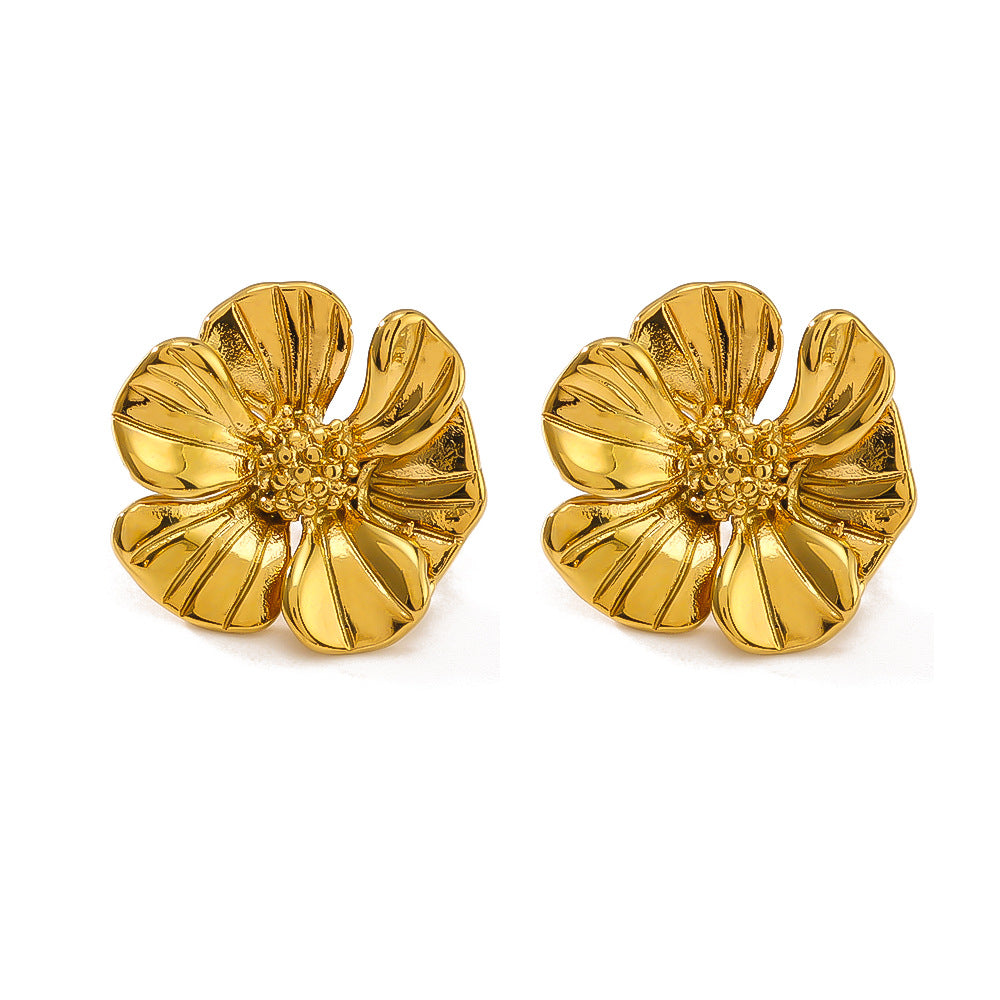 IG Style Flower Petal Flower Stainless Steel Electroplating Earrings