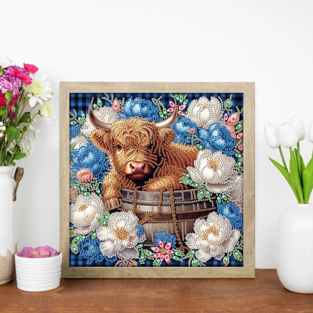 Diamond Painting - Partial Special Shaped Drill - Flower Highland Yak(Canvas|30*30cm)