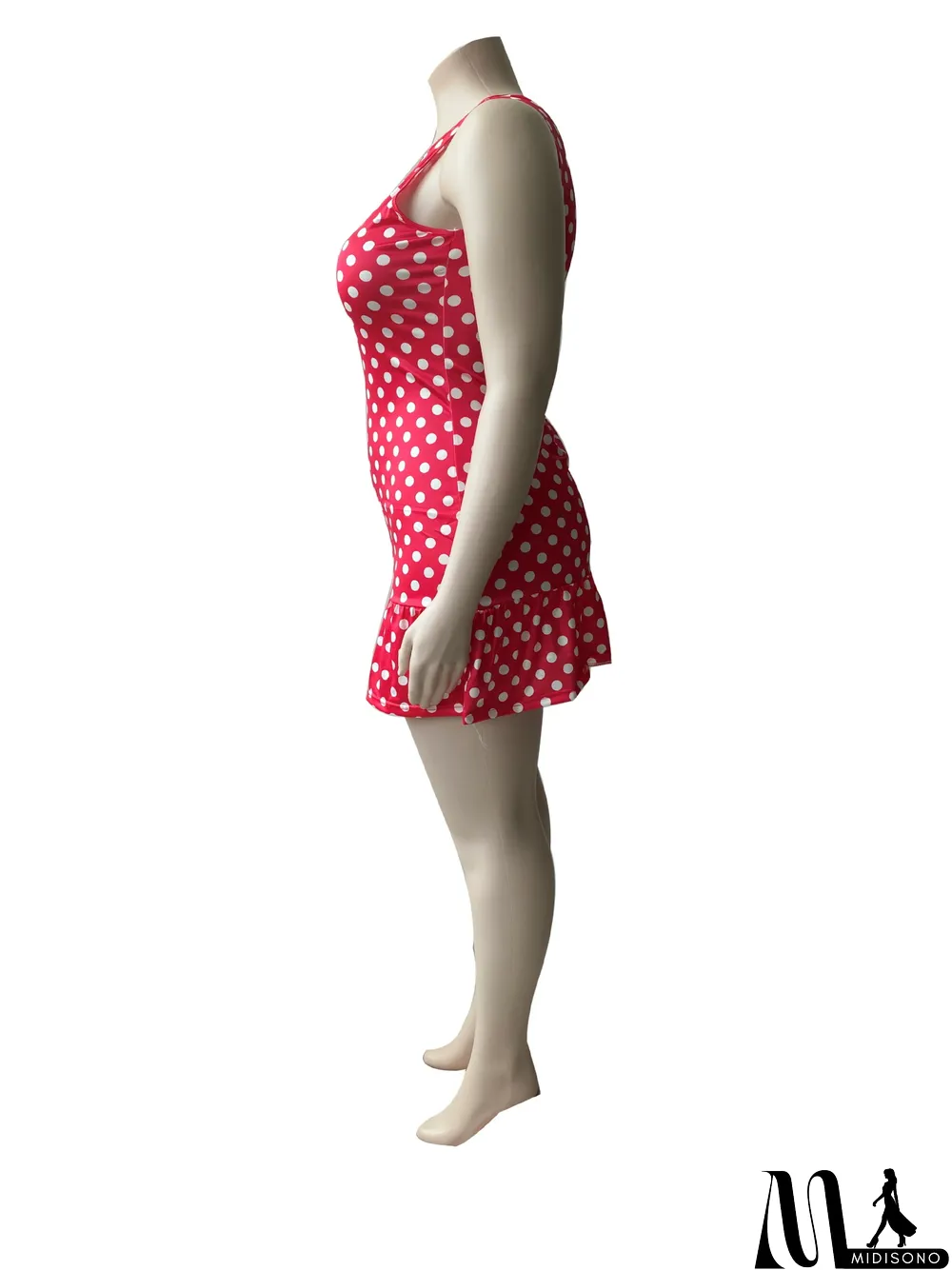 MidiSono - Plus Size Polka Dot Print Sleeveless Mini Dress (Without Belt)