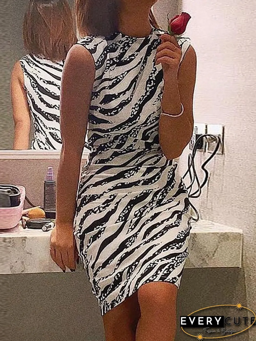 Women'S Dresses Zebra Print Sleeveless Slim Fit Dress