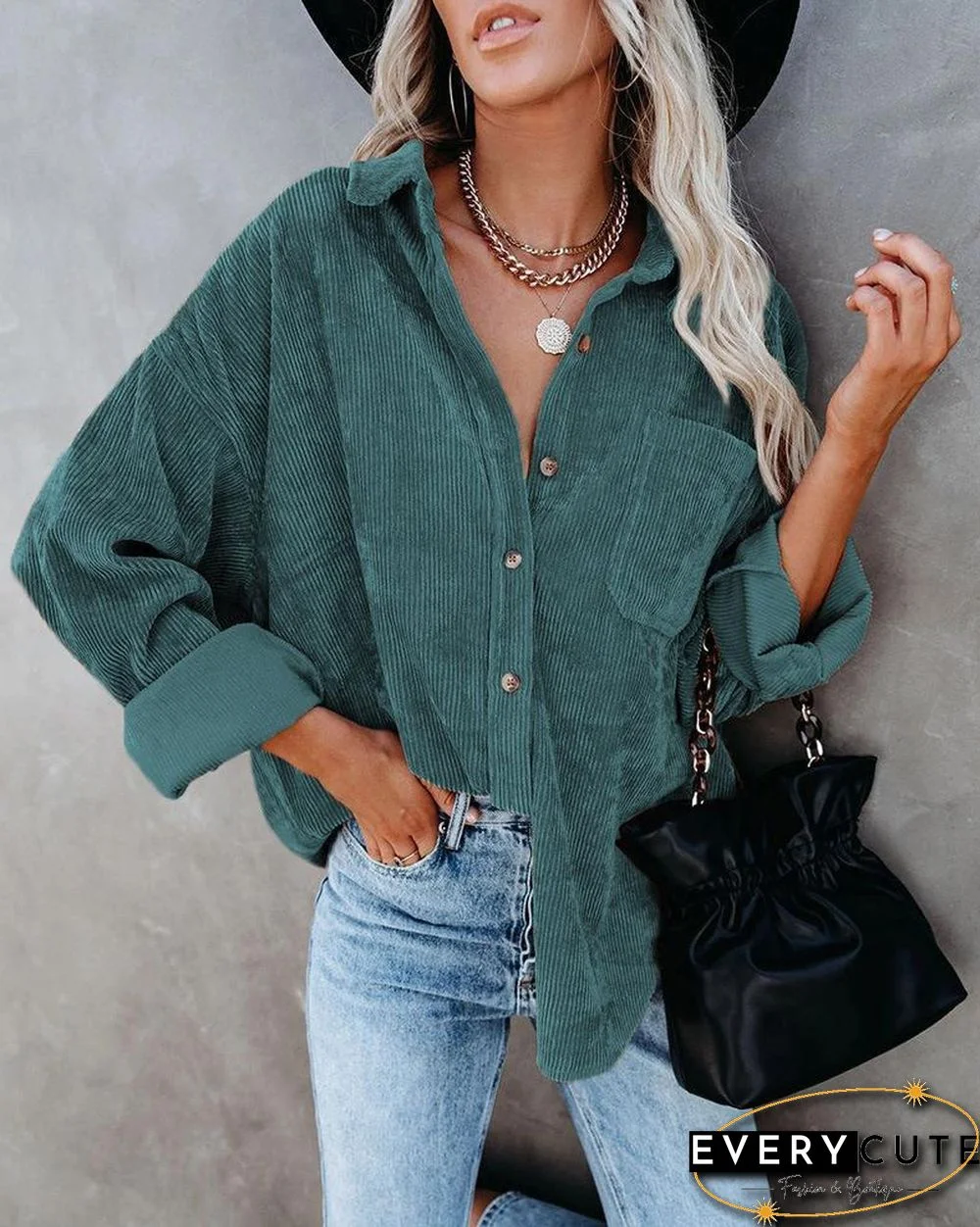 Lapel Loose Plain Long Sleeve Shirt Coat