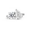 14K White Gold Round and Pear Lab Diamond Toi et Moi Ring with Pave Design