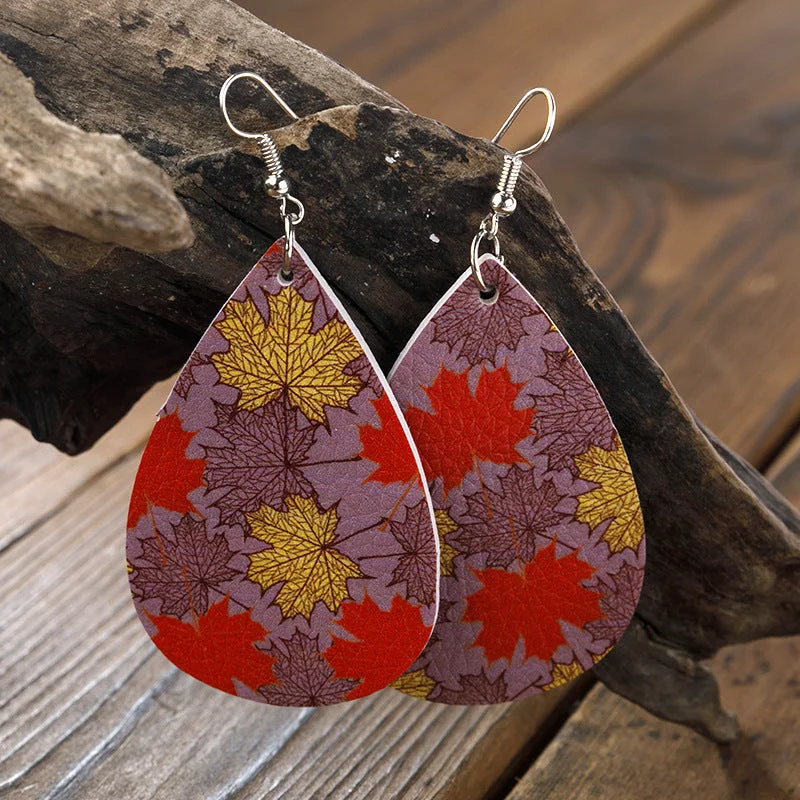Maple Leaf Thanksgiving Leather Earrings