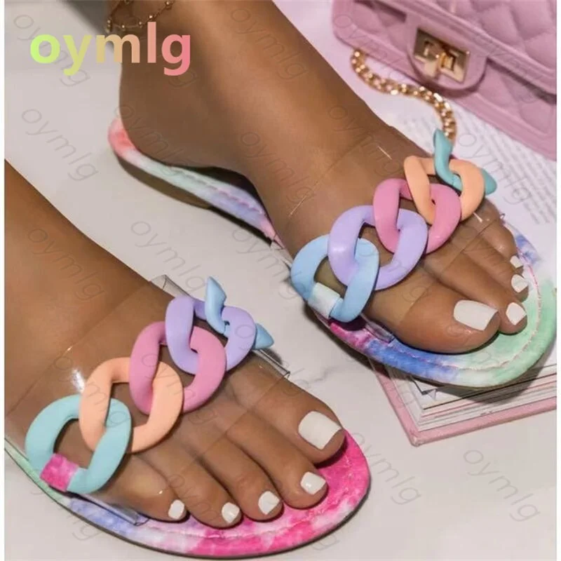 Qengg summer new Korean style flat toe square head strap two-wear flat sandals women's sandals slippers sandals for women