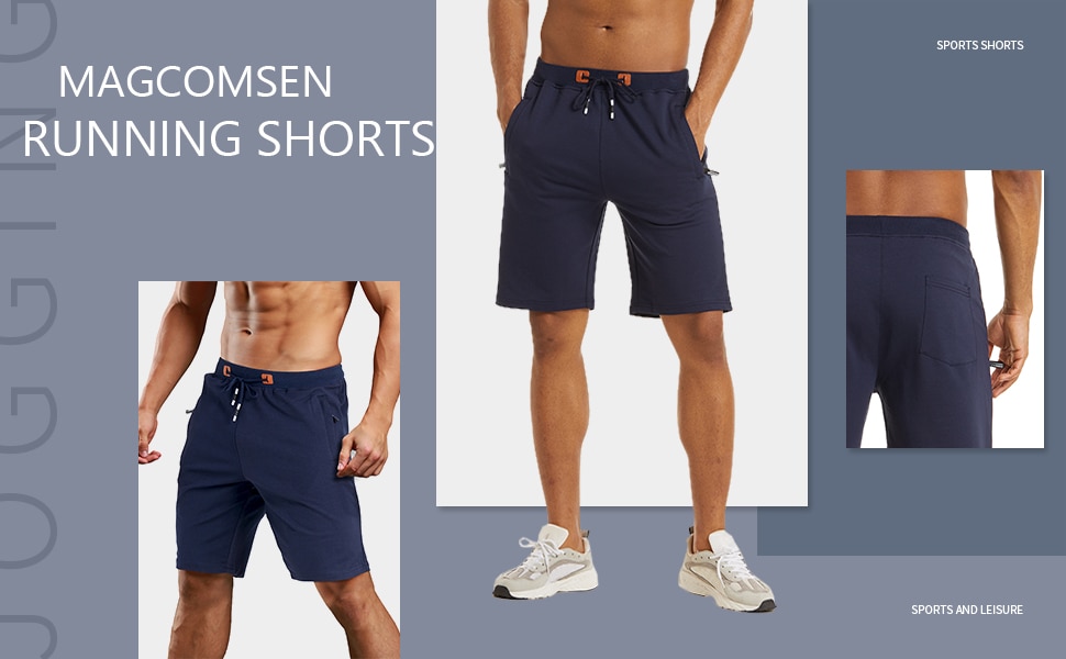 Men Cotton Running Elastic Waist Zipper Pockets Drawstring Gym Trainging Fitness Sports Joggers Shorts