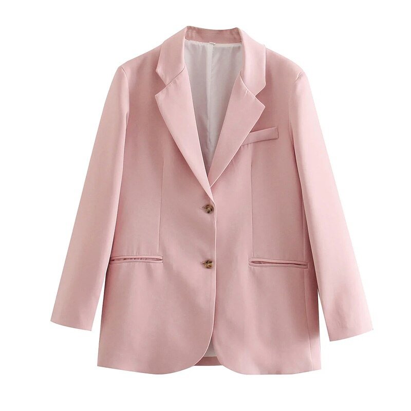 Za Women's Blazers Pink Jackets Office Ladies Formal Coats Femme Sweet Long Sleeves Workwear Chic Outwear Female Pockets Outfit