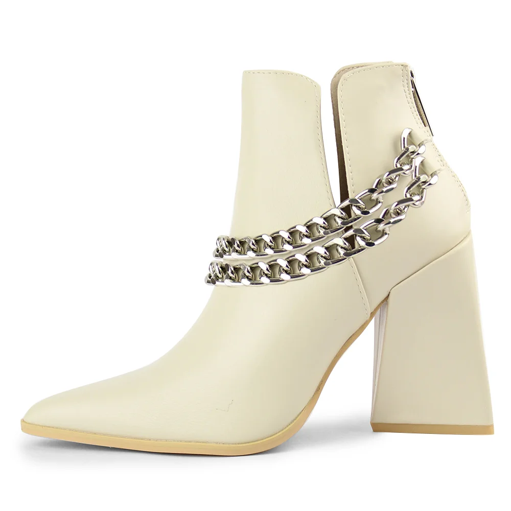 White Pointed Toe Chain Platform Boots Nicepairs