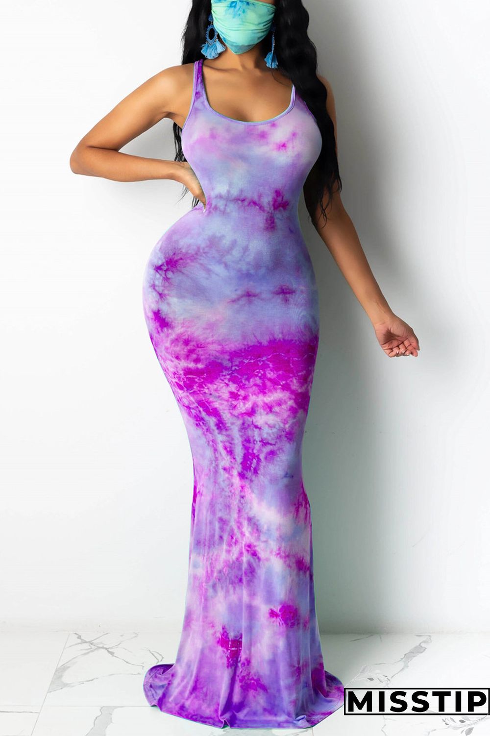 Light Green Fashion Sexy Printed Sleeveless Dress