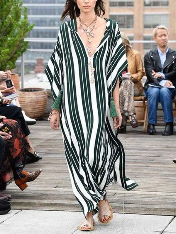 temperament simple stripe walking lady robe