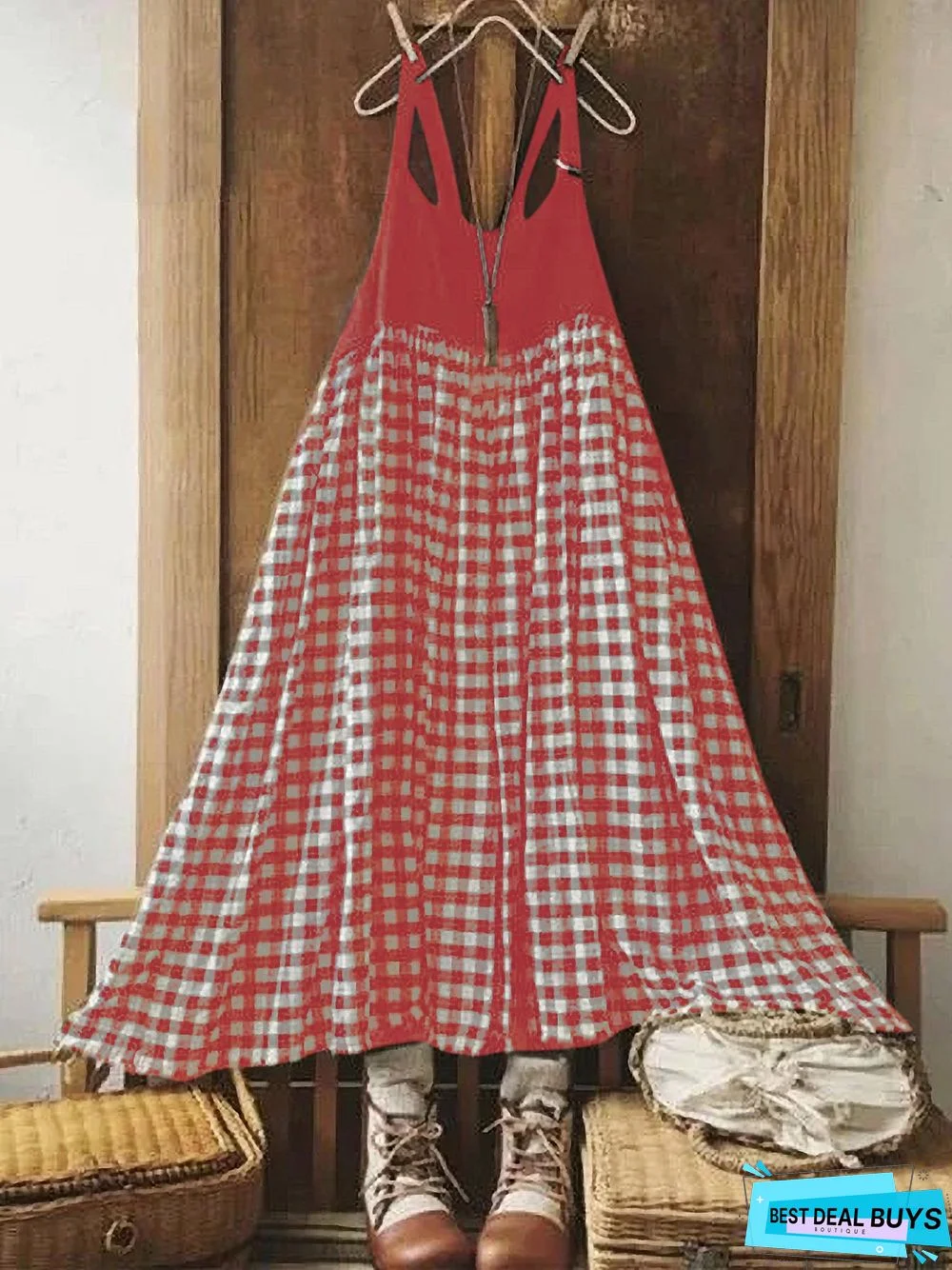 Sleeveless Vintage Plaid Casual Weaving Dress