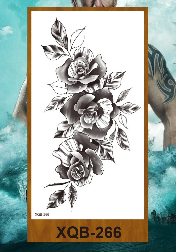 Temporary Tattoos Stickers Women Girls Arm Waist Buttocks Chest Art Fake Tatoo Sexy Flower Bush Peony Rose Lily Body Face Jewels