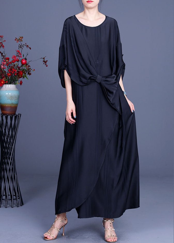 Art Black Asymmetrical Butterfly Silk Party Dress Half Sleeve CK026- Fabulory