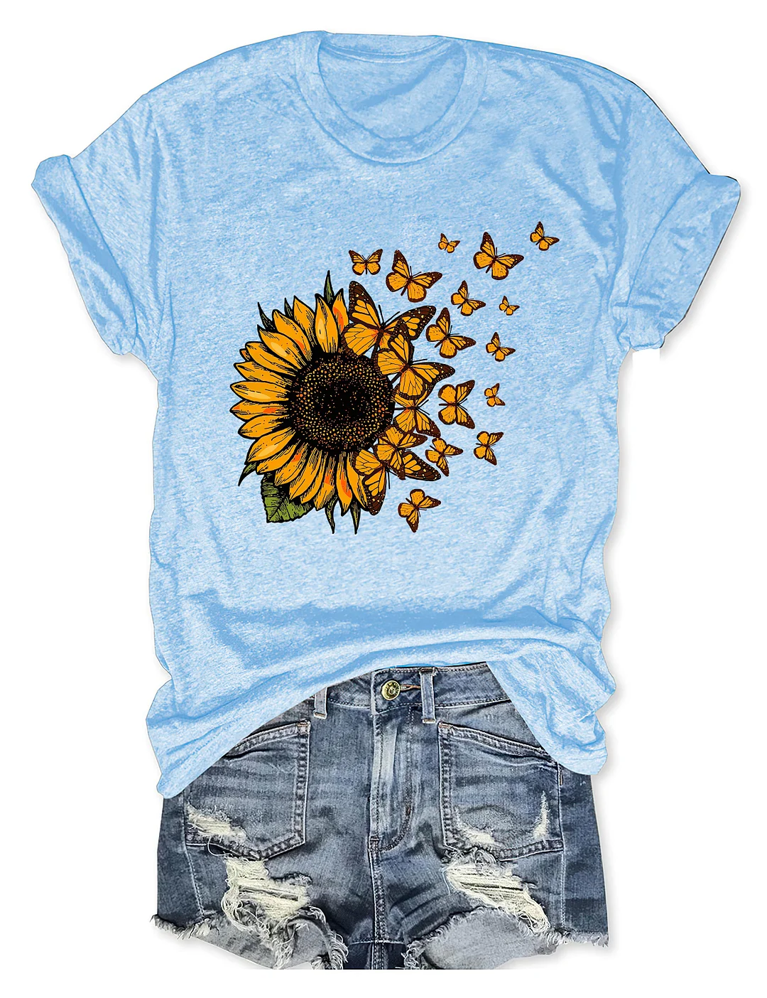 Beautiful Sunflower And Flying Butterflies T-shirt