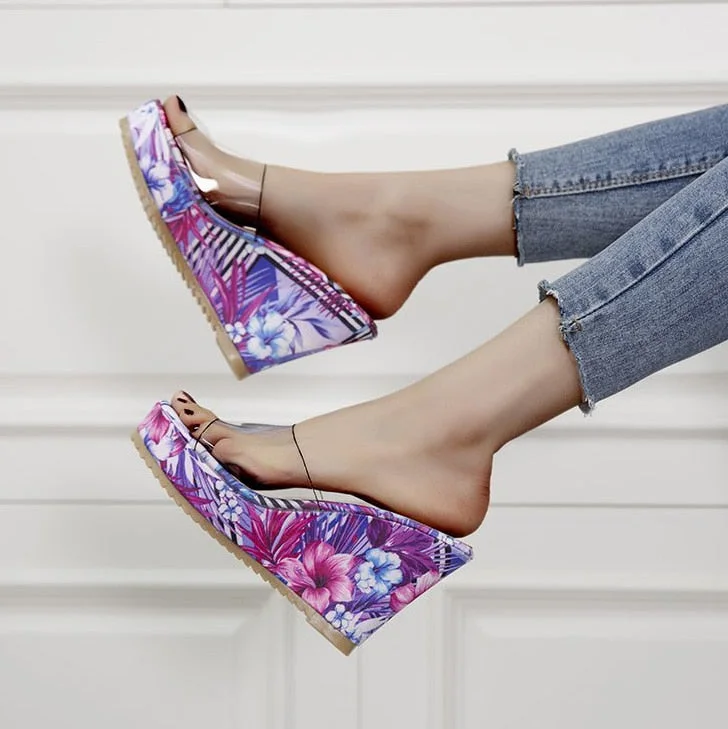 Summer New Shoes Sexy Fashion Transparent Thick Platform Slope with Waterproof Platform Wedge Female Sandals Ladies Slipper