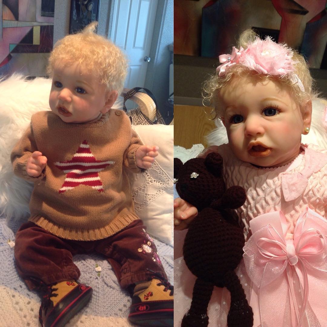 [Reborn Boy and Girl Twins] 20'' Realistic Toddler Girl and Boy Twins Reborn Baby with Curly Blonde Hair Charles and Clara