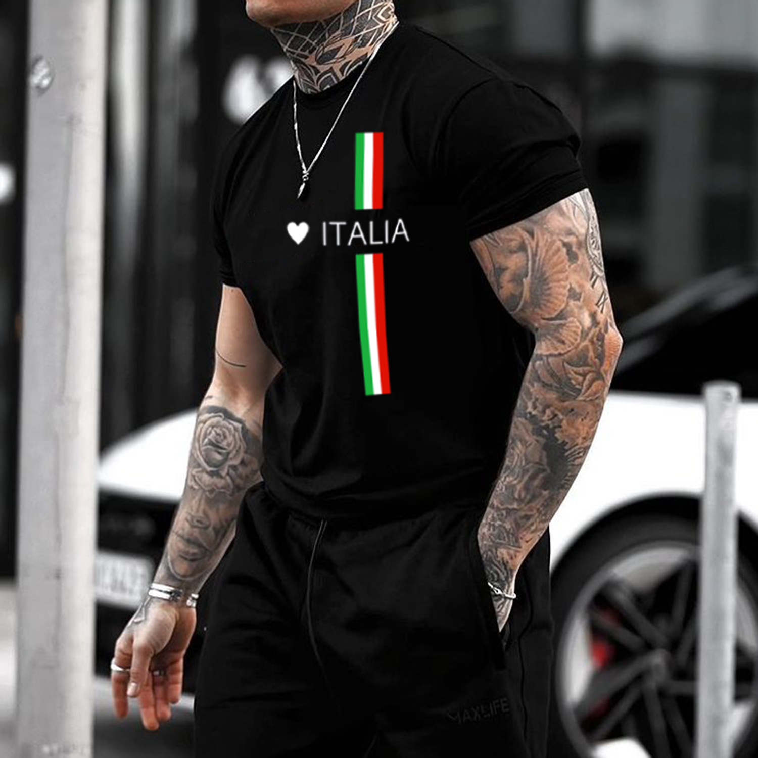 Italian Letter Printed Tight T-shirt