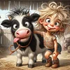 Diamond Painting-DIY Full Round Drill Girl and Cow