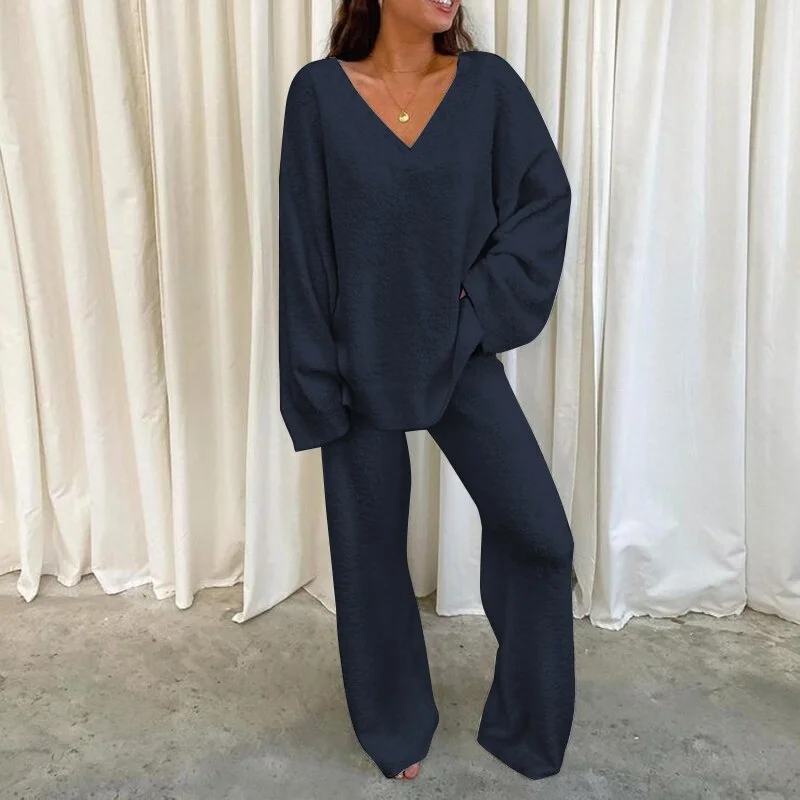 ZANZEA 2pcs Women Autumn V Neck Long Sleeve Blouse Suits Matching Sets Casual Loose Wide Leg Trousers Sets Solid Homewear Suits