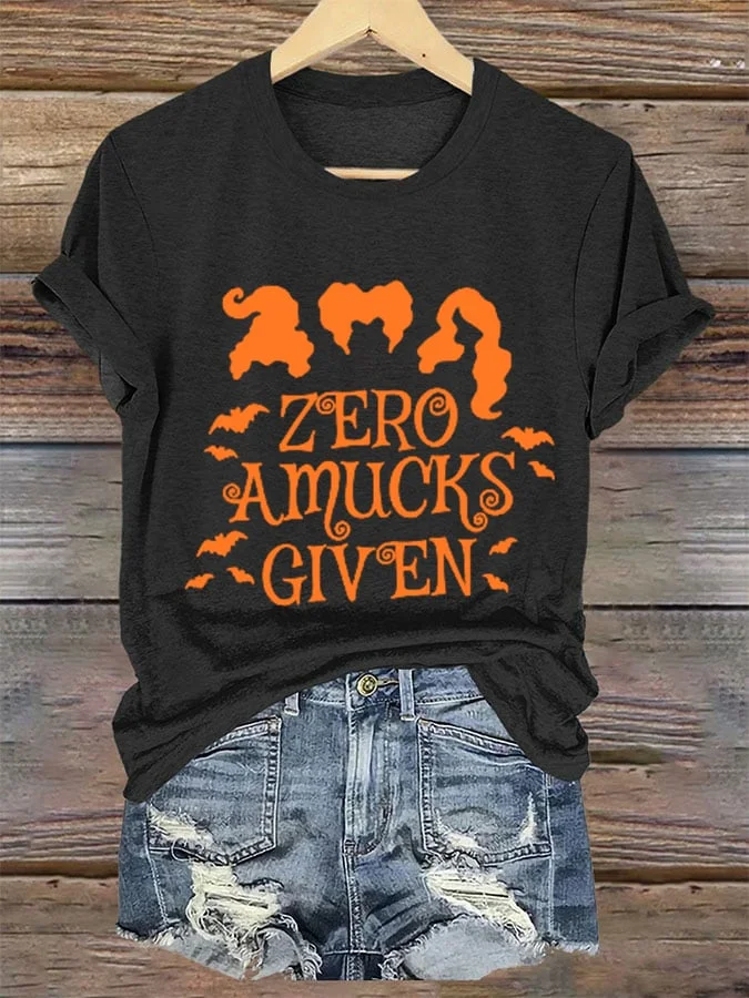 Women's Zero Amucks Given  Halloween Print T-Shirt 
