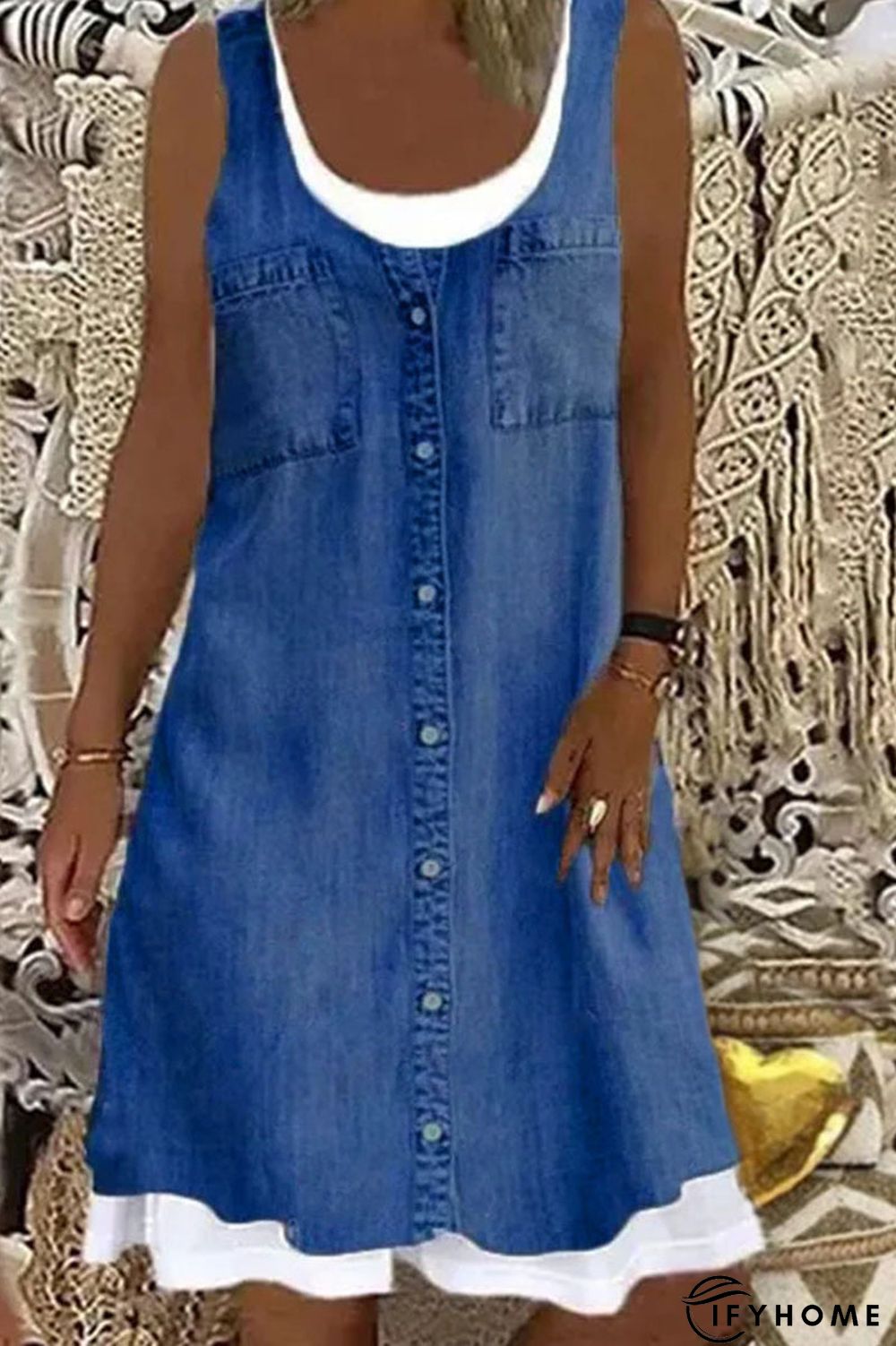 Sleeveless Fake Two Piece Casual Dress | IFYHOME