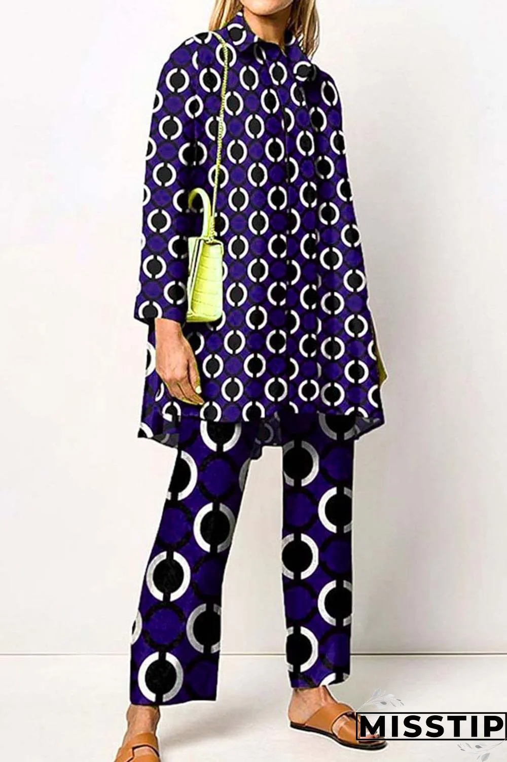 Orange Casual Print Patchwork Shirt Collar Long Sleeve Two Pieces