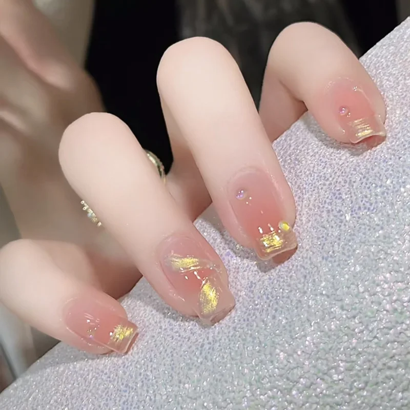 Buyerint 24pcs Wearable Pink Press on Nails – Butterfly Lovely Girl False Nails Tips with Jelly Gel Design  