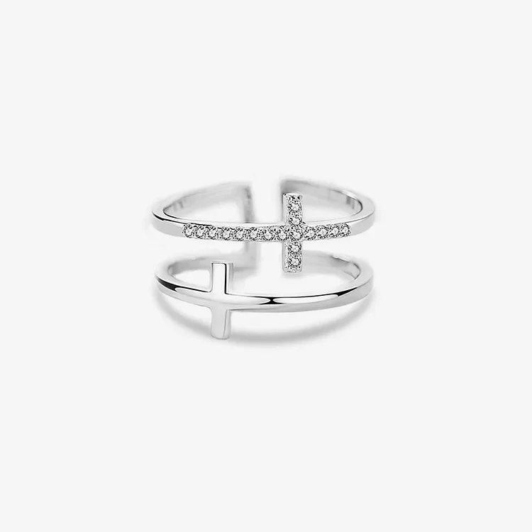 For Granddaughter - May Christ Always Be By Your Side Double Cross Open Ring