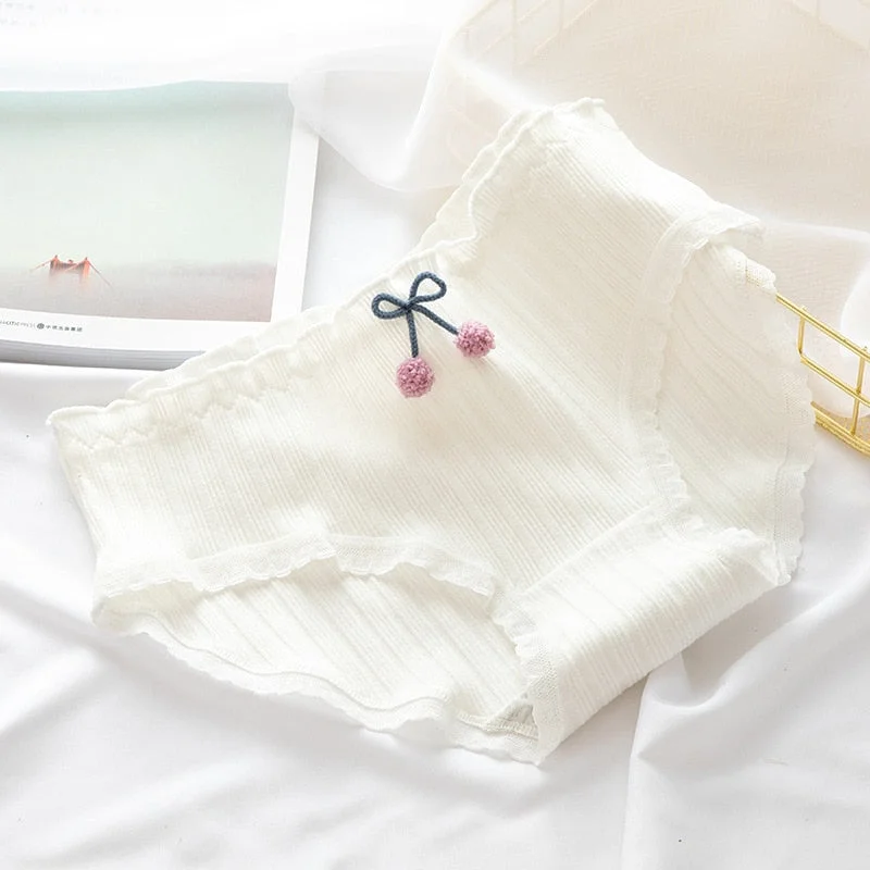 2021 Women's Cotton Underwear Cute Girl's Underpants Mid Waist Dot Printing Briefs  Lace  Fashion Bow Panties Female Lingerie