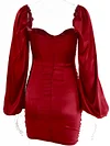 Solid Silk Puff Sleeves  Slim Sexy Mini Dress