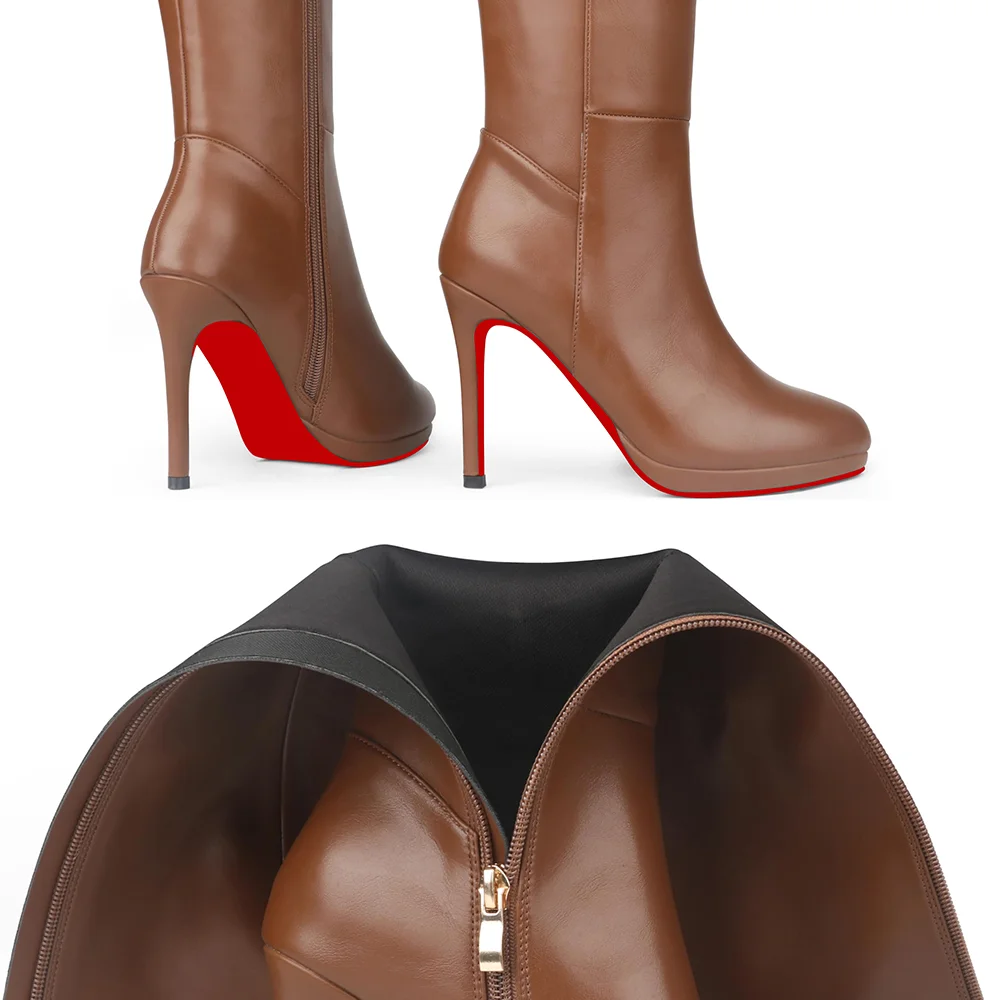 105mm/4.1 Inch Women's Knee High Red Bottom Boots Platform Heel Boots Side Zipper Long Boots-MERUMOTE