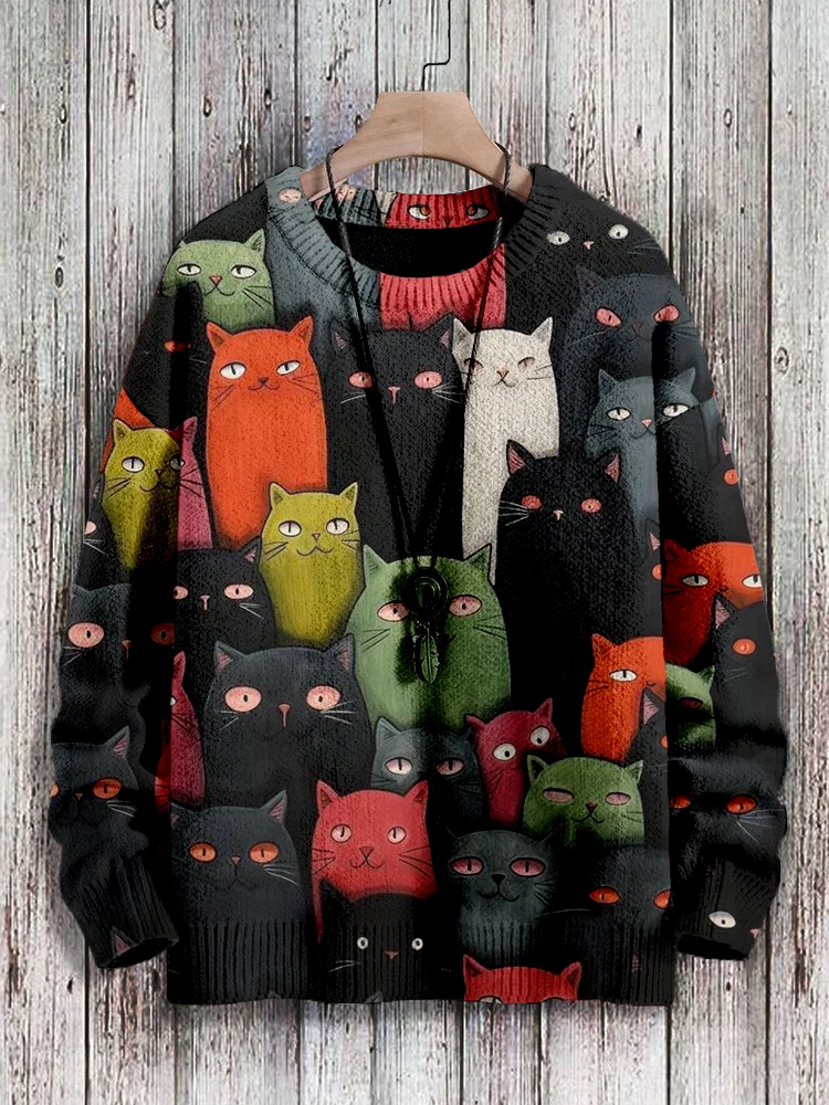 Cute Crowded Cats Pattern Pullover Sweater
