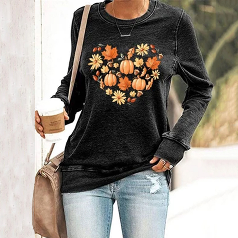 Comstylish Women's Thanksgiving Autumn Leaves Heart Print Sweatshirt