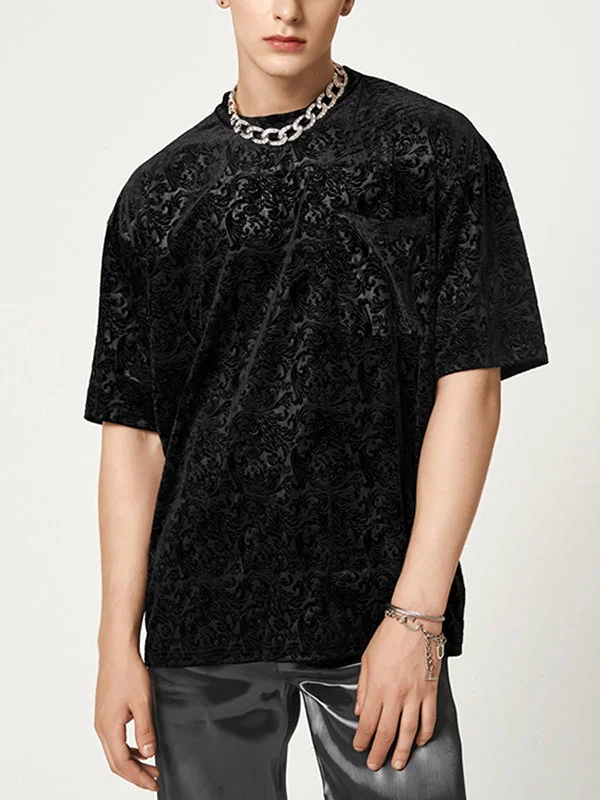 Aonga - Mens Velvet Jacquard Half Sleeve T-ShirtI