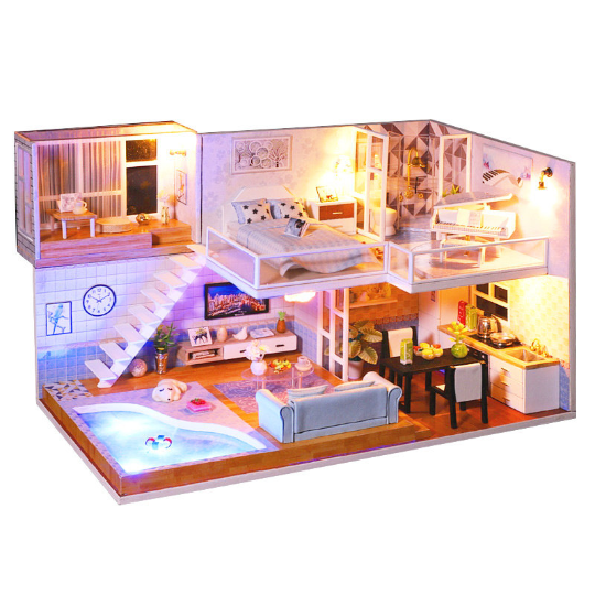 pornhint Pornhint DIY Doll House Wooden Doll Houses Miniature Dollhouse Furniture Kit with LED Toys for children Christmas Gift L03