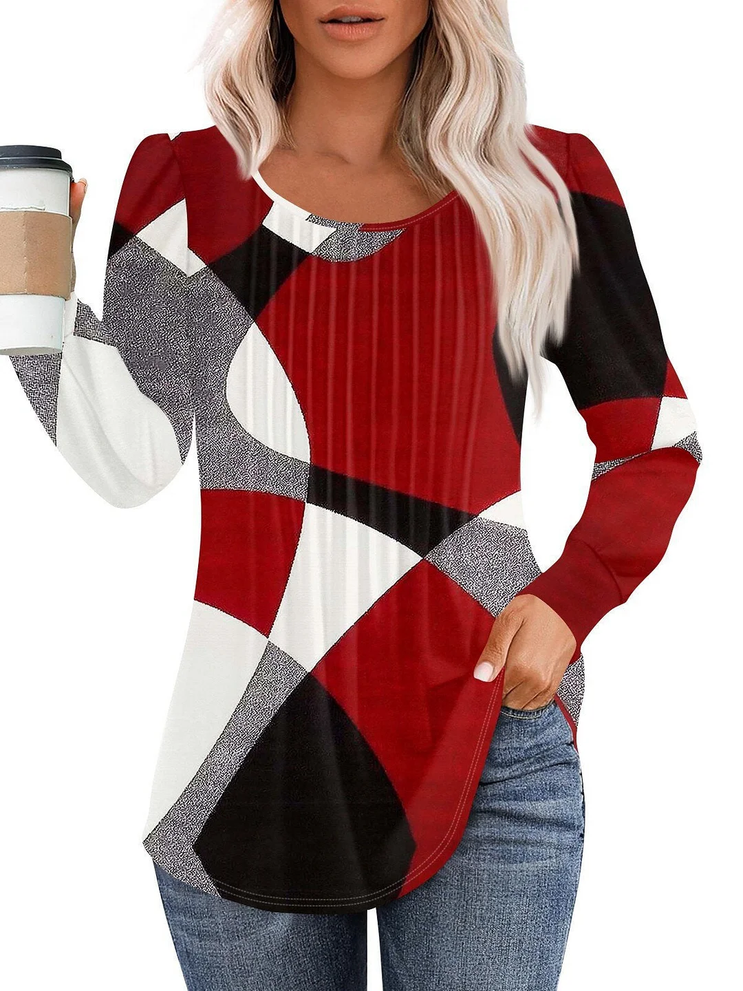 Women's Long Sleeve Scoop Neck Printed Graphic Tops