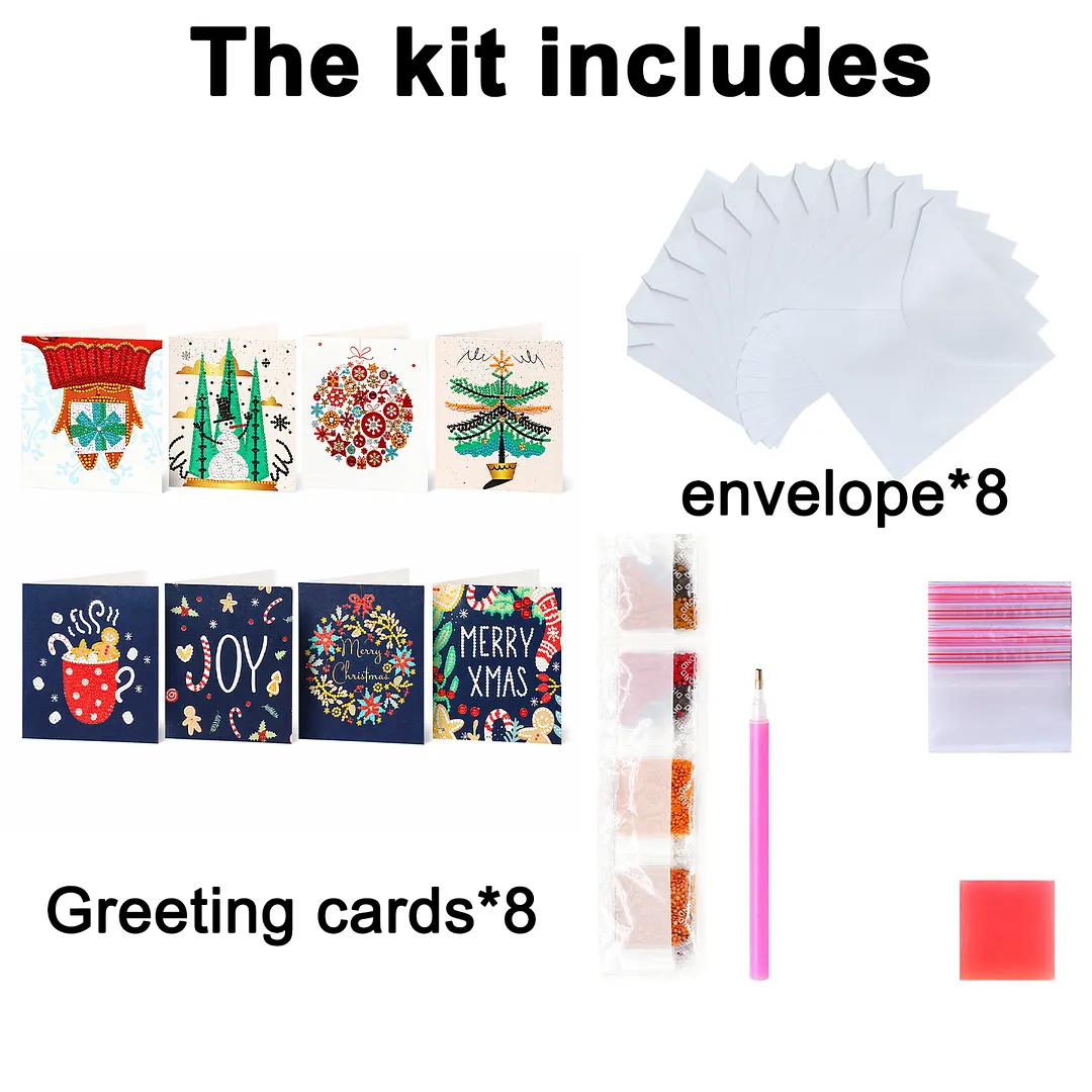 8PCS Christmas Letters DIY Diamond Painting Greeting Card Kits with Envelopes Diamond Art Greeting Cards Diamond Art Cards Kits for Adults DIY Crafts Family Friend Gifts