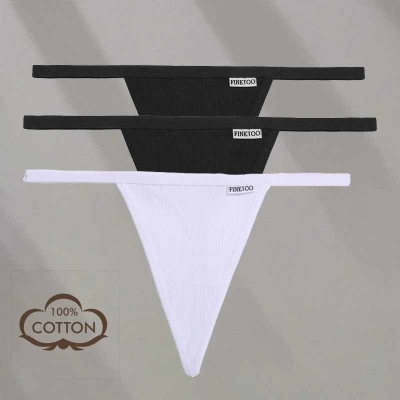 FINETOO 3PCS/Set M-XL Sexy G-string Panties Cotton Women's Underwear Girls Female Underpant Pantys Ladies Bikini Thong Lingerie