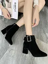 Chunky Heel Buckle Pointed-Toe Suede Martin Boots