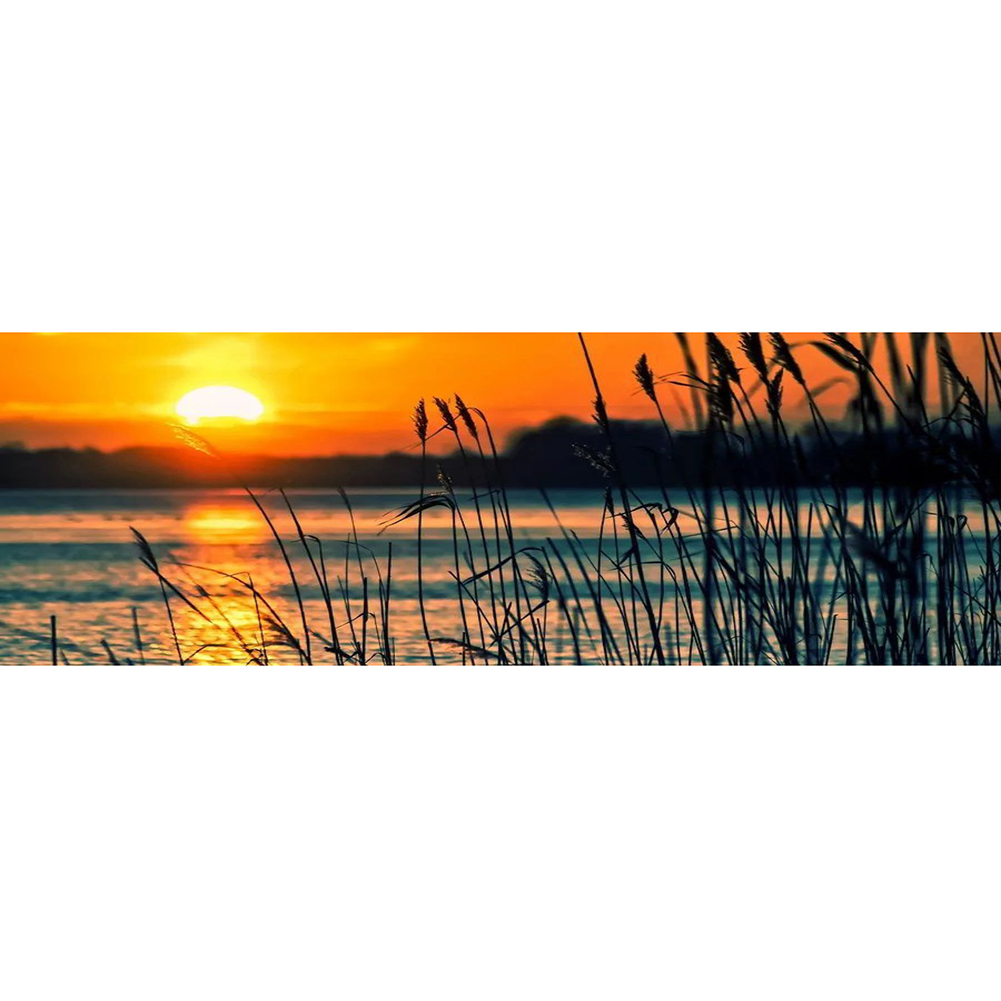 

100*40CM - Round Drill Diamond Painting - Sunset Reed Marshes, 501 Original