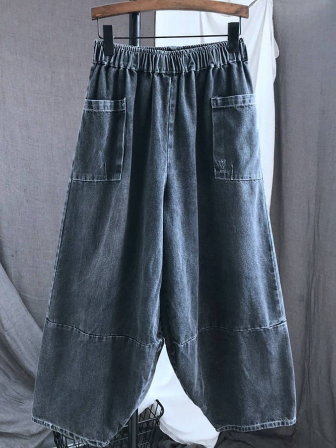 Black Denim Washed Casual Pants