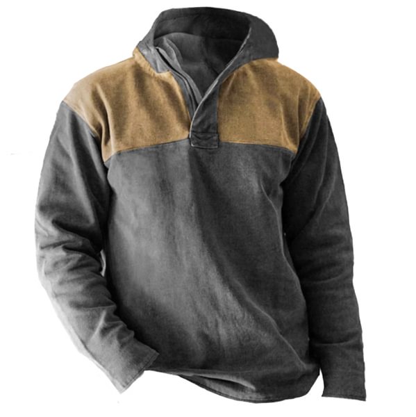 Men's Outdoor Retro Contrast Color Workwear Hooded Jacket
