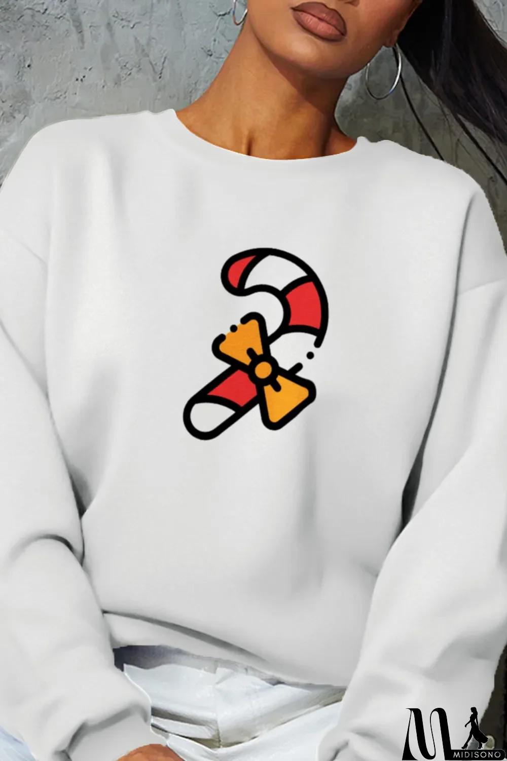 MidiSono - Grey Fashion Party Print Patchwork O Neck Tops