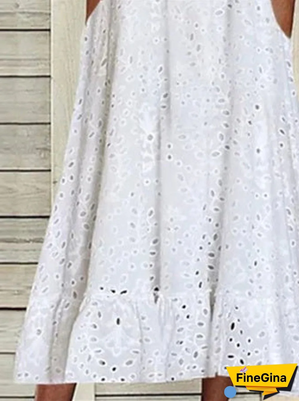 Women's White Short Sleeve V-neck Lace Midi Dress