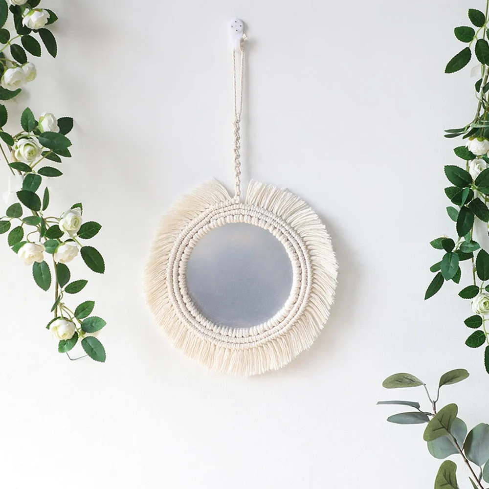 Wall Mirror Macrame Decorative Mirrors Boho Home Decor Wall Hanging Mirror for Living Room Decoration Bedroom Baby Nursery Gift