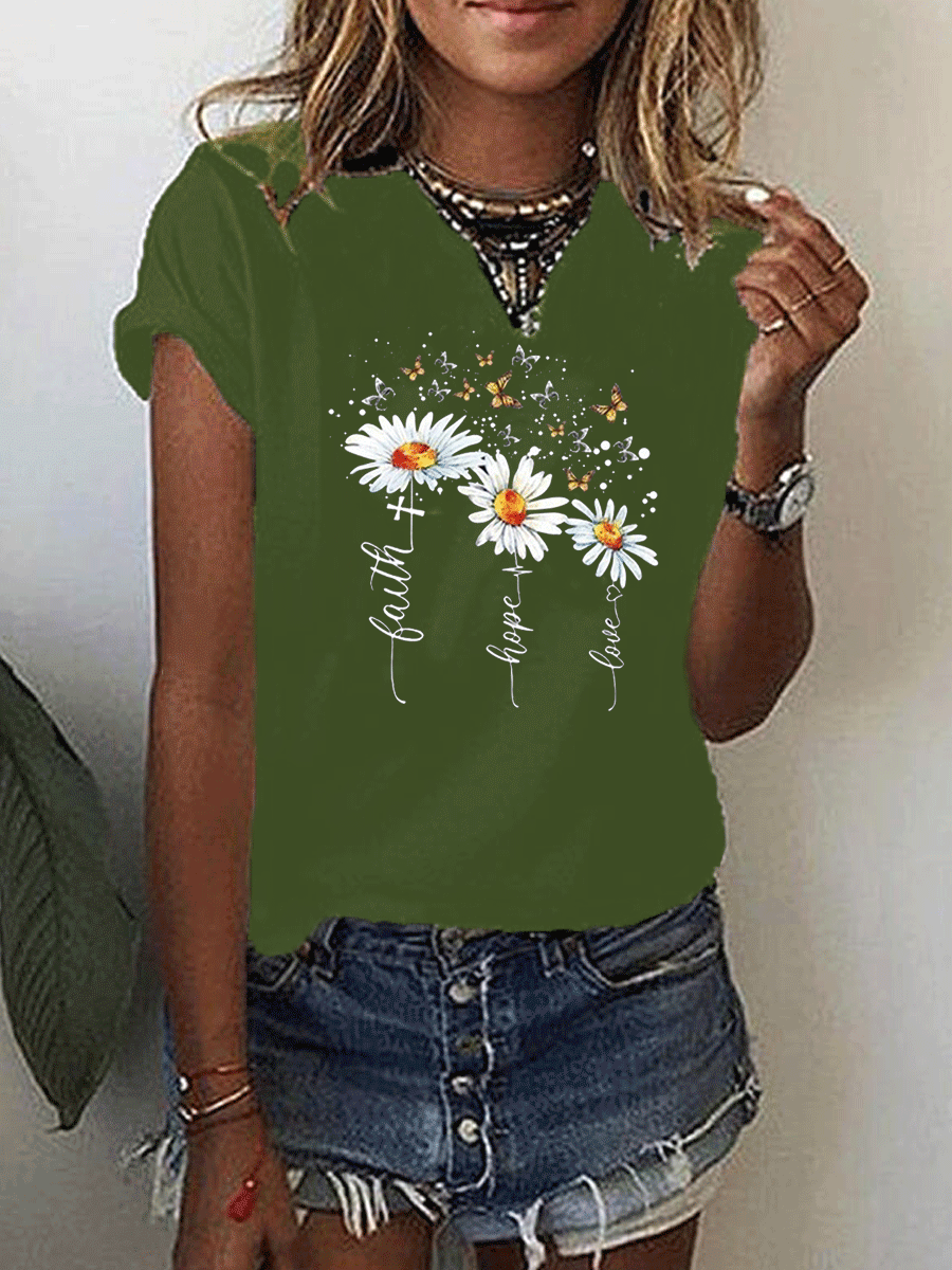 Print Round Neck Short Sleeves Casual T-shirts