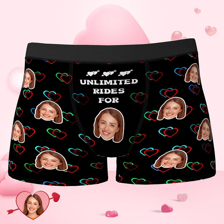 Custom Face Boxer Colorful Heart Funny Shorts Valentine's Day Gifts