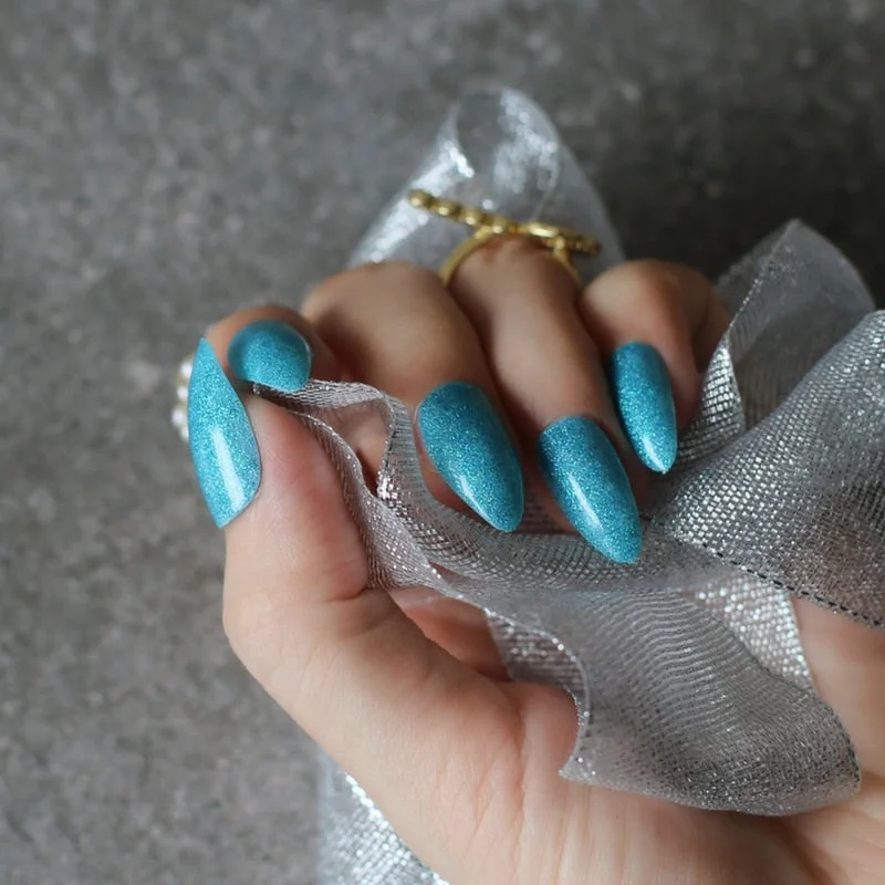 gel polish UV coffee Almond Holographic glitter art nails tabs Stiletto False nail Brown red fake Nails Gold silver 24pcs-Nail Inspo